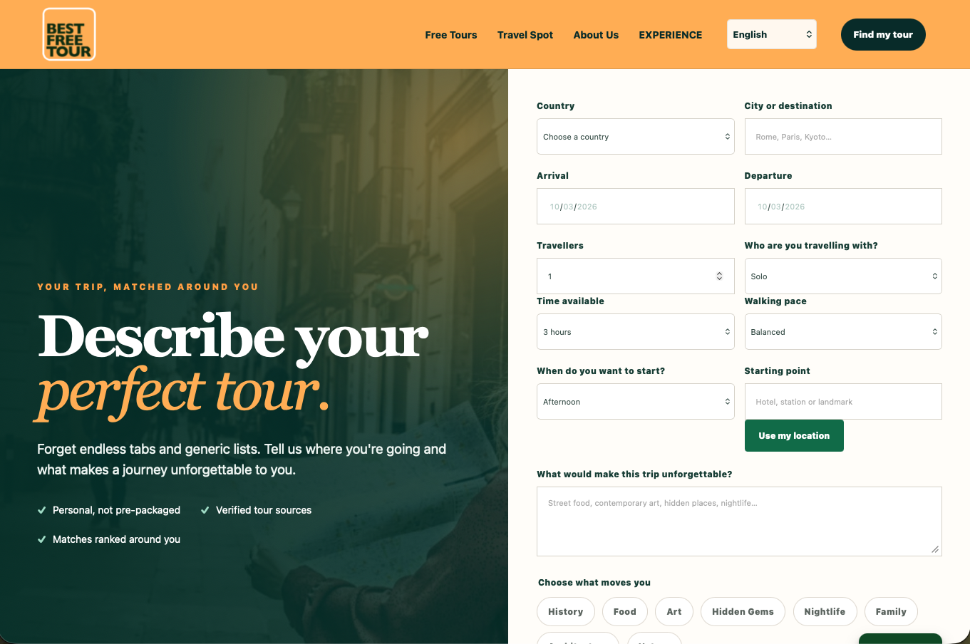 Anteprima della piattaforma bestfreetour.com